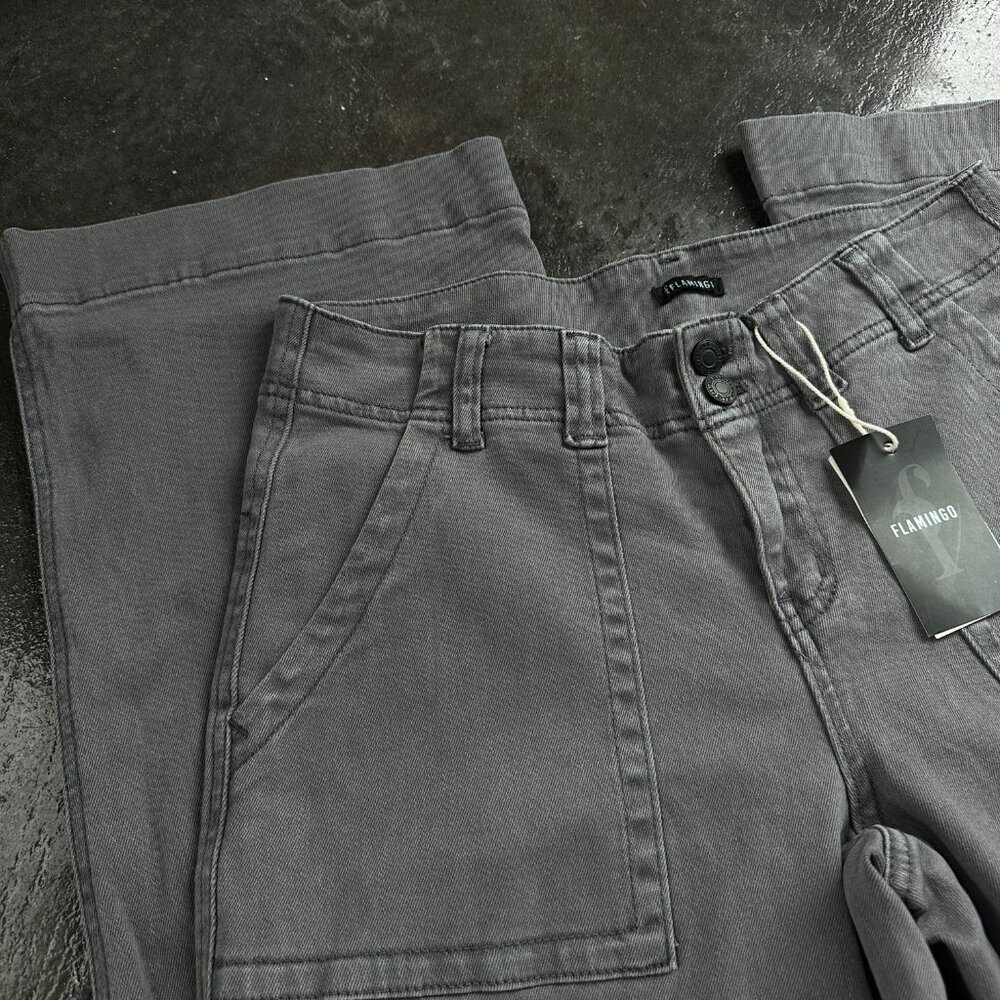 NWT Flamingo Cotton Wide Leg Mid Rise Grey Pants Chinos Classic Minimalist - M